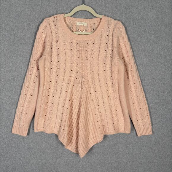 One The Land Sweater Medium Pink Cable Lace Up Back Flowy Feminine Twee Coquette - Picture 2 of 13